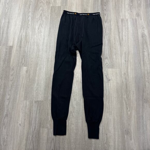 Carhartt Heavyweight Cotton Thermal Pants Men's Medium Black Base Layer Waffle - Picture 1 of 8